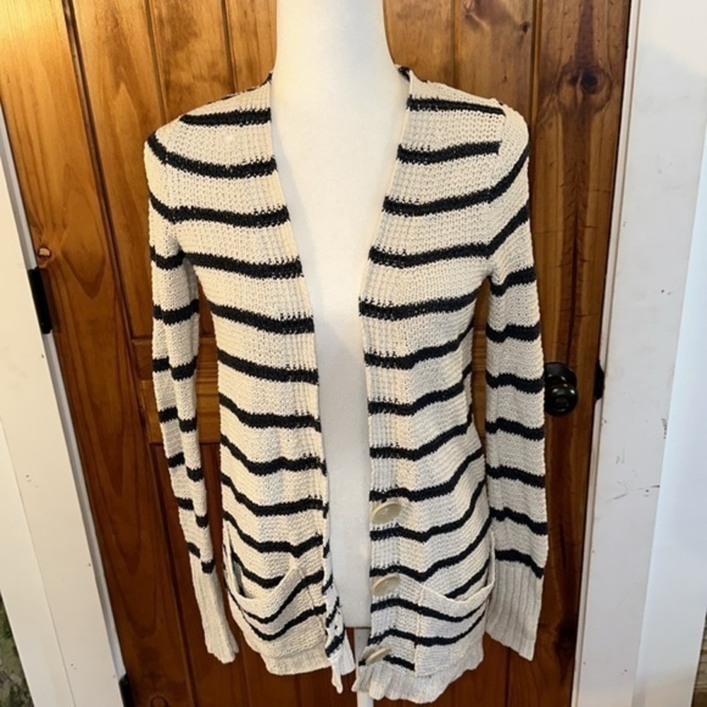 Women’s Free People Beach blue and white strip cardigan sweater size XS
